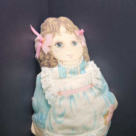 Vintage Handmade Cranston Doll Pillow 17'' Cloth Rag Blue Eyes - Picture 2 of 7